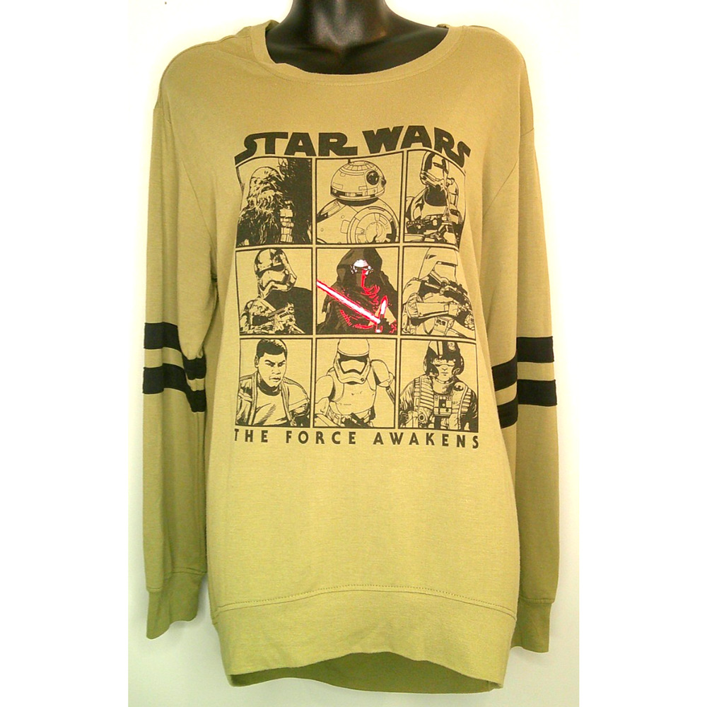 Star Wars Women's Large 11-13 Long Sleeve T-shirt Army Green with Black